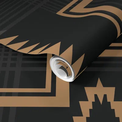 Spoonflower Pre-pasted Wallpaper Western Life Cross Blanket Camel Gray Black 2' X 12' Removable