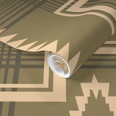 Spoonflower Pre-pasted Wallpaper Western Life Cross Blanket Sage Brush 2' X 12' Removable