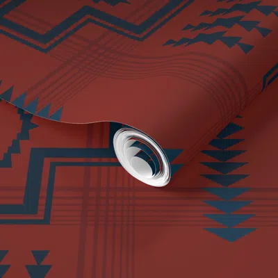 Spoonflower Pre-pasted Wallpaper Western Life Medium Cross Blanket Indigo & Red 2' X 12' Removable