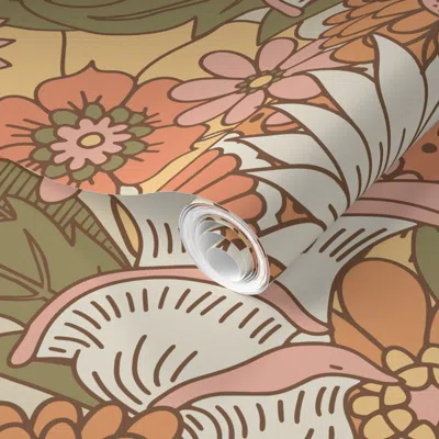 Spoonflower Pre-pasted Wallpaper Whimsical Garden - Peachy Keen 2' X 12' Removable