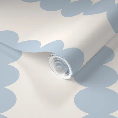 Spoonflower Pre-pasted Wallpaper Whimsical Stripe Scallop- Sky Blue & Seashell White-playful Large Scale 2' X 12