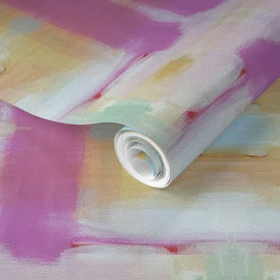 Spoonflower Pre-pasted Wallpaper Whispers Of Pink Orange Pink  Removable