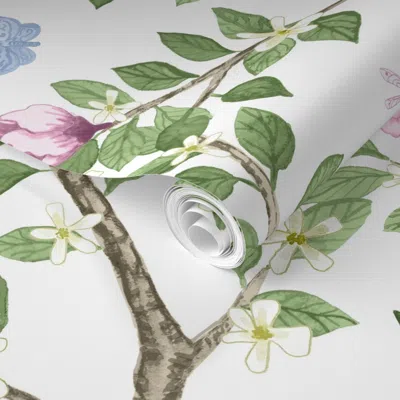 Spoonflower Pre-pasted Wallpaper White Elsie's Garden 2' X 12' Removable In Multi