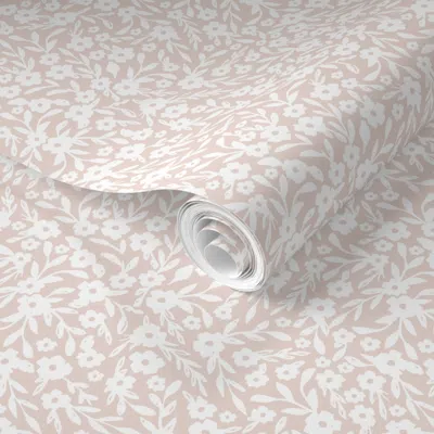 Spoonflower Pre-pasted Wallpaper White Floral Blender On Muted Taupe 2' X 12' Removable