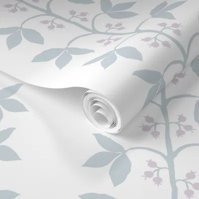 Spoonflower Pre-pasted Wallpaper White Ice Blue Lilac Vine 2' X 12' Removable