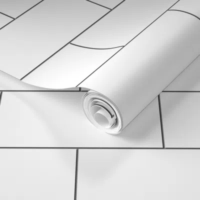 Spoonflower Pre-pasted Wallpaper White Subway Tiles - Large - Faux Finish Black Grout New York Backsplash 2' X 1