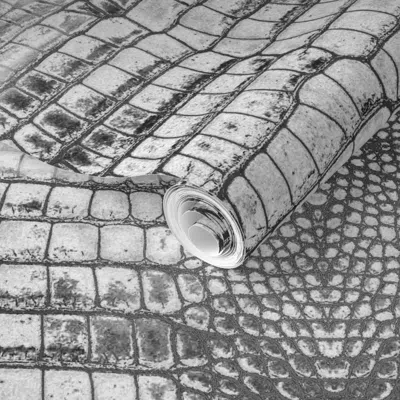 Spoonflower Pre-pasted Wallpaper White/grey Grungy Dragon Aligator Crocodile Scales Reptile Skin Pattern 2' X 12 In Gray