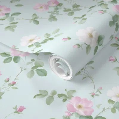 Spoonflower Pre-pasted Wallpaper Wild Roses 2' X 12' Removable