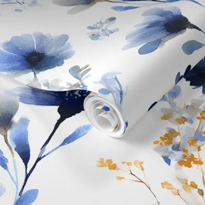 Spoonflower Pre-pasted Wallpaper Wildflower Indigo Garden 2' X 12' Removable