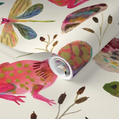 Spoonflower Pre-pasted Wallpaper Wildlife At The Lake 2' X 12' Removable