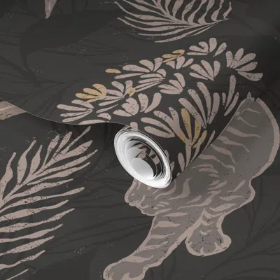 Spoonflower Pre-pasted Wallpaper Wildwood- Fauna- Large Scale- Ebony- Davy's Grey- Warm Grey- Grey 2' X 12' Remo