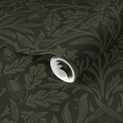 Spoonflower Pre-pasted Wallpaper William Morris Acorns And Oak Leaves Forestwood Olive / Arts And Crafts  Remova