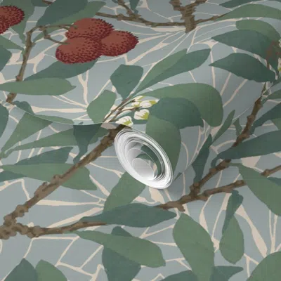 Spoonflower Pre-pasted Wallpaper William Morris Arbutus Original  Removable In Green/blue/gray