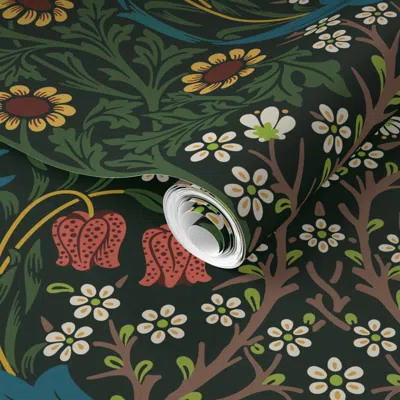 Spoonflower Pre-pasted Wallpaper William Morris - Blackthorn1d Large 2' X 12' Removable