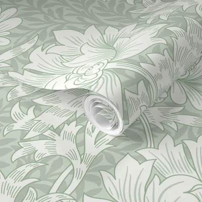 Spoonflower Pre-pasted Wallpaper William Morris "chrysanthemum" 10 Pale Green 2' X 12' Removable