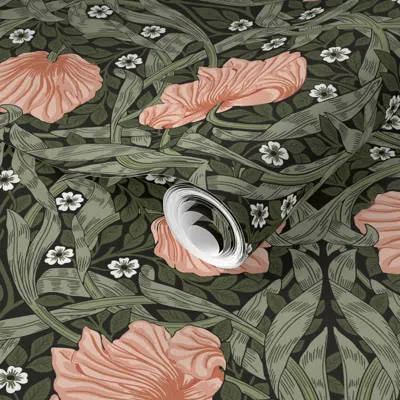 Spoonflower Pre-pasted Wallpaper William Morris Pimpernel Peach & Green Extra Large 2' X 12' Removable