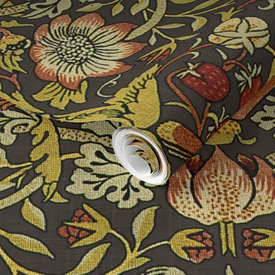 Spoonflower Pre-pasted Wallpaper William Morris Strawberry Thief Autumn Linen 2' X 12' Removable In Multi