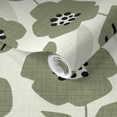 Spoonflower Pre-pasted Wallpaper Willow Botanical Neutral Mod Textured Green Large Scale Byroochita 2' X 12' Rem In Multi