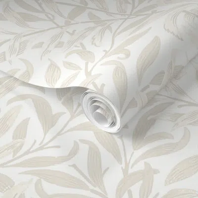 Spoonflower Pre-pasted Wallpaper Willow Bough In Pale Ivory (arts & Crafts Neutrals) - William Morris 2' X 12' R In Brown