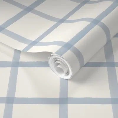Spoonflower Pre-pasted Wallpaper Window Pane Plaid Soft Blue On Cream  Removable