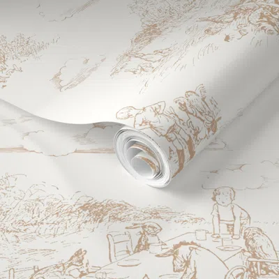 Spoonflower Pre-pasted Wallpaper Winnie-the-pooh Toile In Honey Vintage Nursery  Neutral Nursery 2' X 12' Remova In White