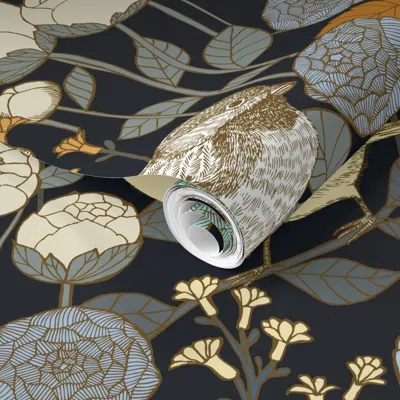 Spoonflower Pre-pasted Wallpaper Winter Garden Black 2' X 12' Removable
