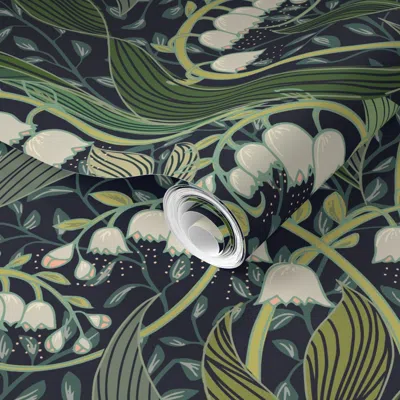 Spoonflower Pre-pasted Wallpaper Wonderful Poisonous Lily Of The Valley - M 2' X 12' Removable In Green