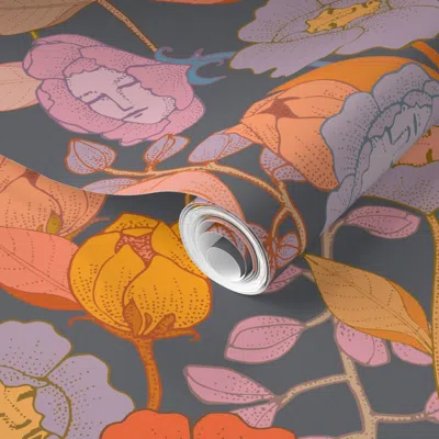 Spoonflower Pre-pasted Wallpaper Wonderland Flowers Mythical Large 2' X 12' Removable