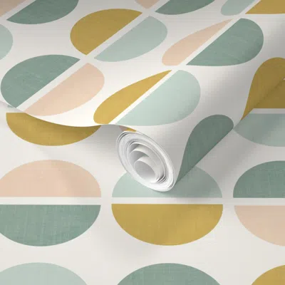 Spoonflower Pre-pasted Wallpaper Wooden Blox - Circles - Golden Green 2' X 12' Removable