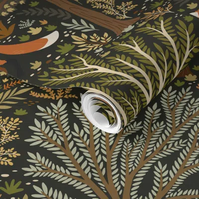 Spoonflower Pre-pasted Wallpaper Woodland Fox Natural Pallette 2' X 12' Removable
