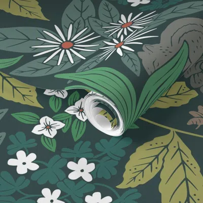 Spoonflower Pre-pasted Wallpaper Woodland Whispers Dark - Large Scale  Removable