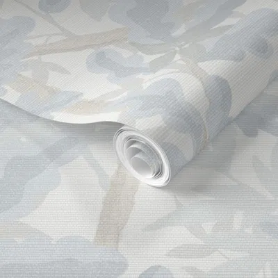 Spoonflower Pre-pasted Wallpaper Woodlands In Pastel Blues Tan 2' X 12' Removable
