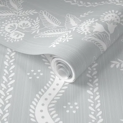 Spoonflower Pre-pasted Wallpaper Woodlawn Blue And White Emma Stripe Silhouette Copy 2' X 12' Removable