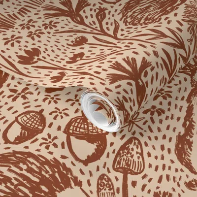 Spoonflower Pre-pasted Wallpaper Woods Of Whimsy Large-hot Coco-hufton-studio 2' X 12' Removable