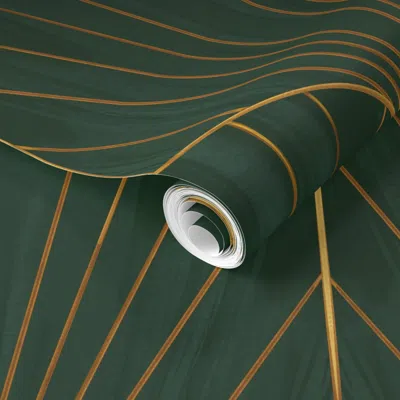 Spoonflower Pre-pasted Wallpaper Xl 1920s Gilded Art Deco Metallic Shell Scallop Wicked Emerald Green & Gold 2' 