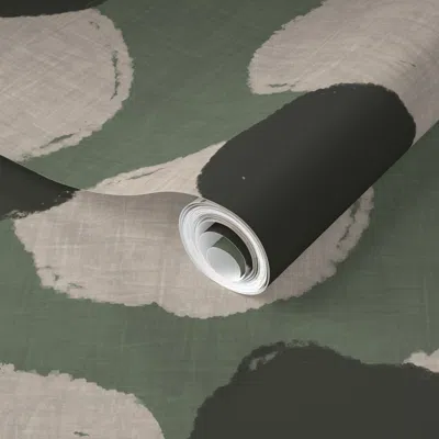 Spoonflower Pre-pasted Wallpaper Xl Abstract Farmhouse Japandi Boho Organic Brushstroke Dots Rosepine Green 2' X