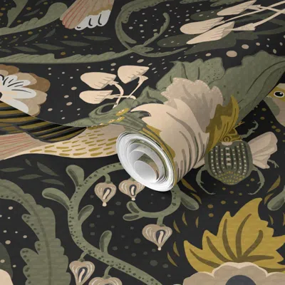 Spoonflower Pre-pasted Wallpaper Xl - Cabincore Forest - Botanical Damask- W. Morris Tribute 2' X 12' Removable
