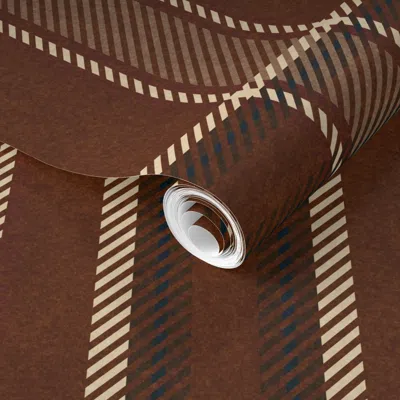 Spoonflower Pre-pasted Wallpaper (xl) Heritage Autumn Hunt Club Plaid In Rustic Clay Brown - Wool Texture 2' X 1