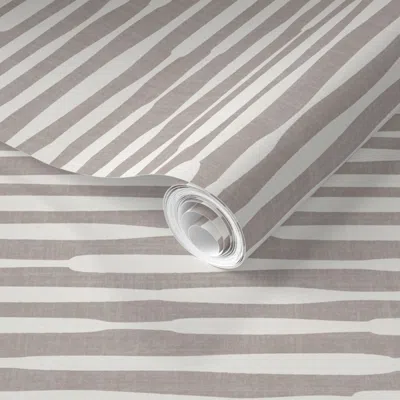 Spoonflower Pre-pasted Wallpaper Xl Organic Linen Stripe Neutral Wavy Line Minimal Aesthetic Mute Stone Grey  Re In Brown