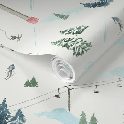 Spoonflower Pre-pasted Wallpaper (xl) Ski Resort Offwhite Extra Large Scale 24 In 2' X 12' Removable