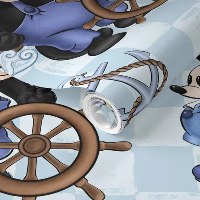 Spoonflower Pre-pasted Wallpaper Xl Steamboat Willie Gang On Checks 2' X 12' Removable