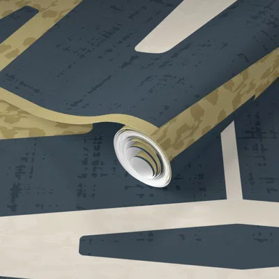 Spoonflower Pre-pasted Wallpaper (xxl) Mid-century Modern Warm Minimal Stacked Diamond Shapes In Navy 2' X 12' R