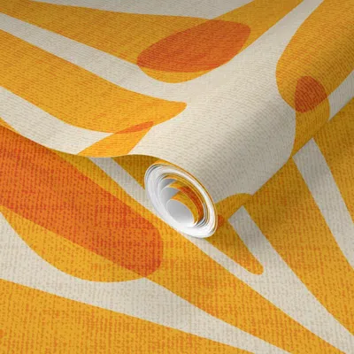 Spoonflower Pre-pasted Wallpaper Yellow Flower 2' X 12' Removable