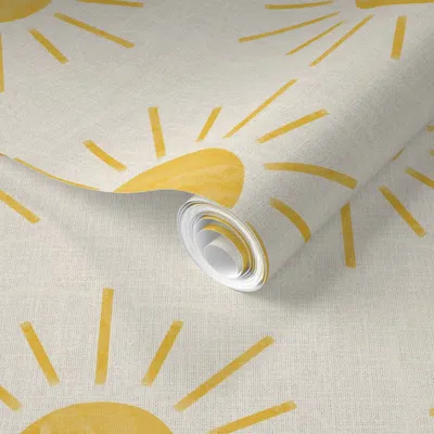 Spoonflower Pre-pasted Wallpaper Yellow Sunshine - Watercolor On Linen Texture 2' X 12' Removable