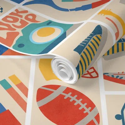 Spoonflower Pre-pasted Wallpaper Young At Heart Snippets- Retro Patchwork- Colorful- Regular Scale 2' X 12' Remo