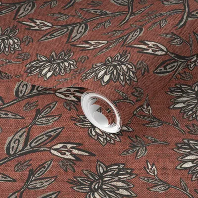Spoonflower Pre-pasted Wallpaper Yumi Floral Marsala 2' X 12' Removable
