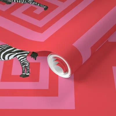 Spoonflower Pre-pasted Wallpaper Zebra Greek Key Valentine 20" Pillow Squares 2' X 12' Removable