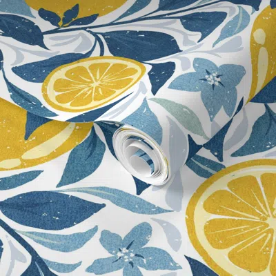 Spoonflower Pre-pasted Wallpaper Zesty Lemon Garden 2' X 12' Removable