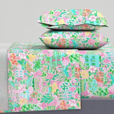 Spoonflower Preppy Colorful Charleston - Pink Green Blue & Yellow - Large Pattern King Sheet Set