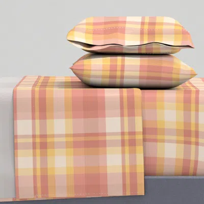 Spoonflower Preppy Girly Peach Pink Plaid For Girl's Bedroom / Baby Nursery Full Sheet Set